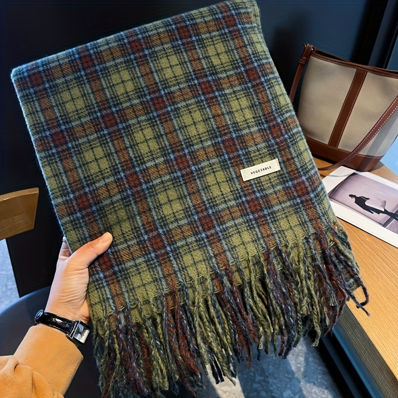 Vintage Green Plaid Tassel Sca - Cashmere Pashmina Wrap 리뷰 및 가격