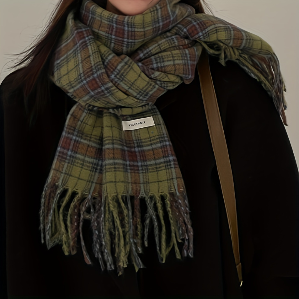 Vintage Green Plaid Tassel Sca - Cashmere Pashmina Wrap 리뷰 및 가격