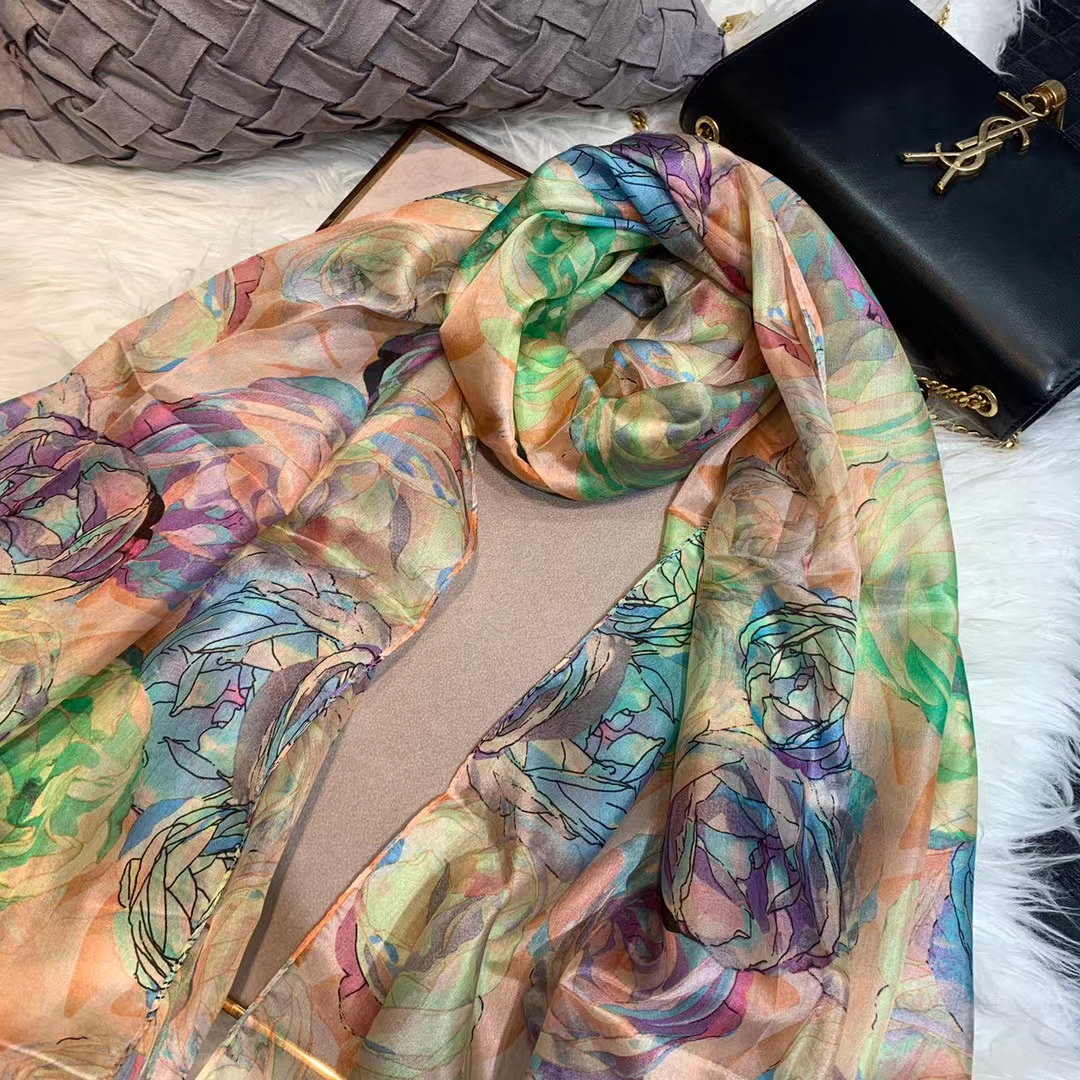 Ladies Green 100% Silk Scarf S - Shawl Wrap Winter 리뷰 및 가격