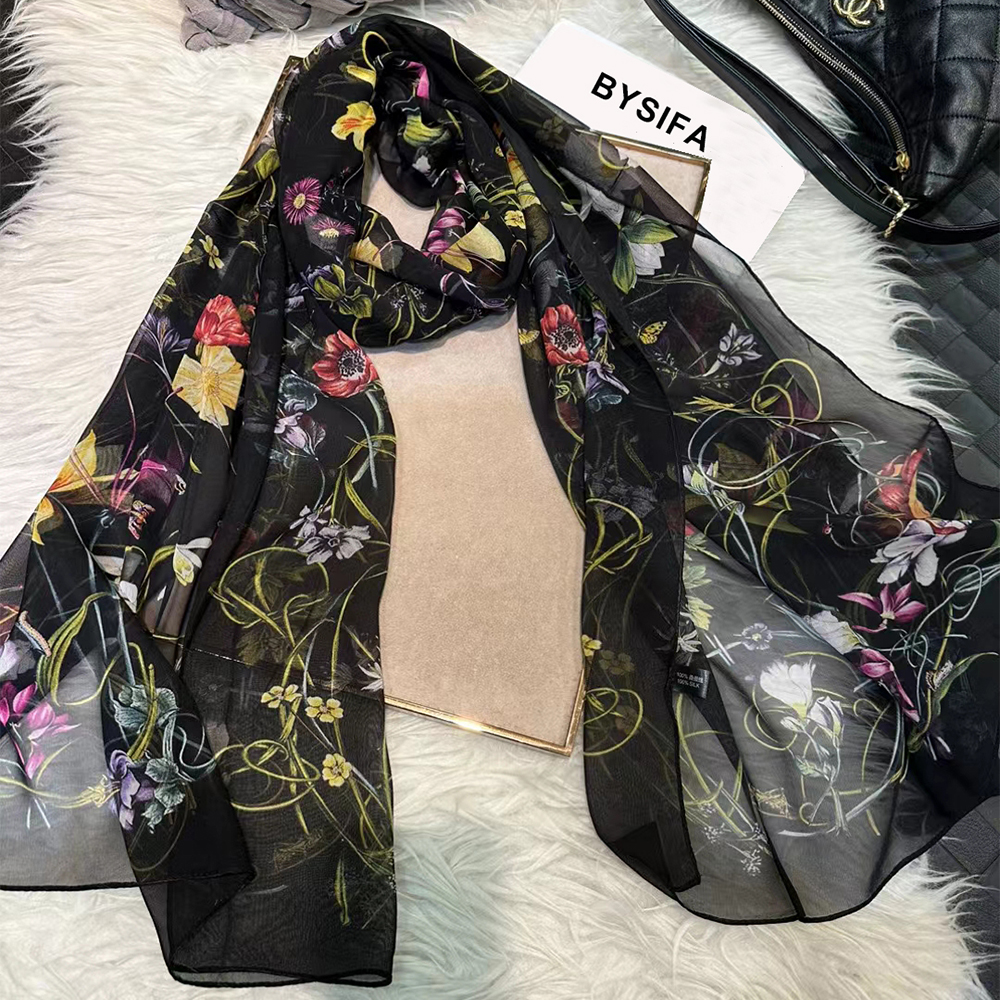 BYSIFA|New Black Pure Silk Wom - Shawl Wrap Winter 리뷰 및 가격