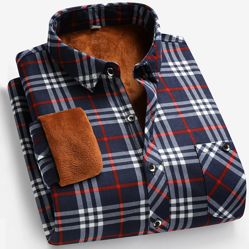 Autumn and Winter Men's Fleece - Flannel Shirt Lined 리뷰 및 가격