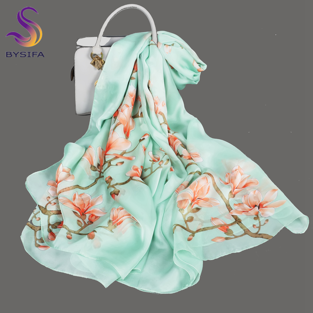 BYSIFA| Light Green Silk Scarf - Shawl Wrap Winter 리뷰 및 가격
