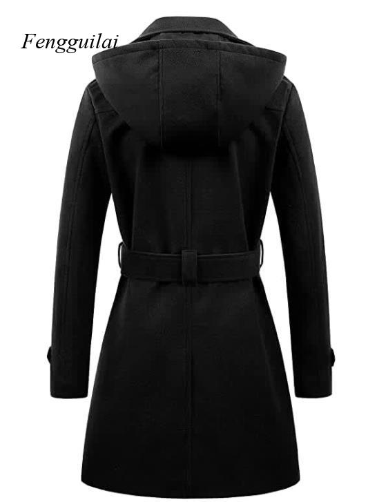 Women's Black Hooded Double Br - Wool Coat Peacoat 리뷰 및 가격