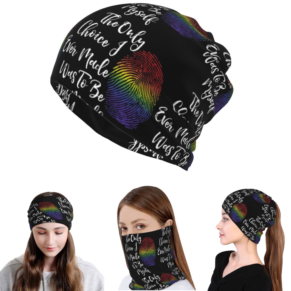 Faux Glitter Rainbow Pride Fla - Knit Beanie Hat Warm 리뷰 및 가격